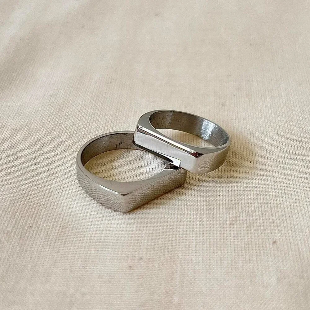 vintage silver signet flat bar ring